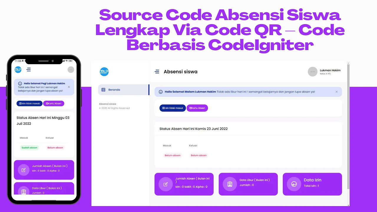 Source Code Absensi Siswa Lengkap Via code QR – Code Berbasis CodeIgniter